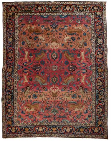 Rare Antique Persian Animal Carpet with Unique Border