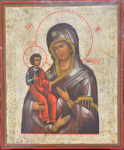 Sacred, Orthodox Icon: Tpoepyuhnua (Three-Handed Madonna; Russian Federation)