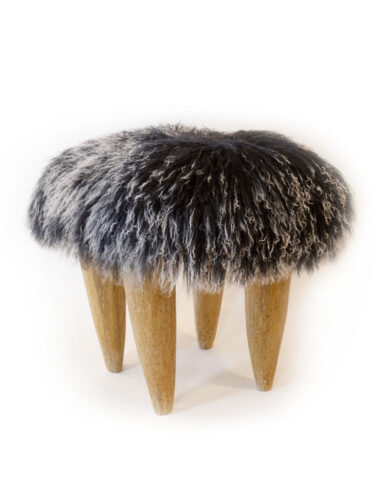 FUFU Stool in Snow White on Black, with Ivory Golden Legs