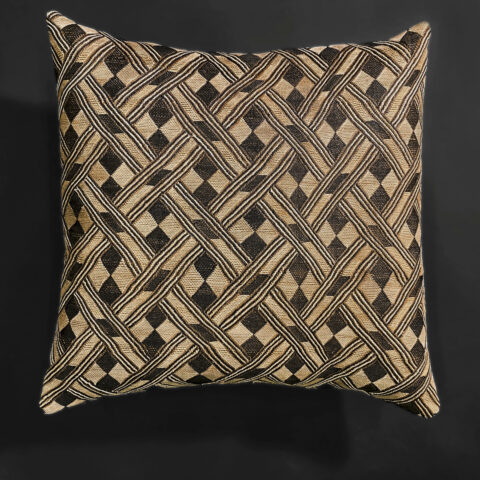 “Rhythms of the Woven Path” — Kuba Raffia Pillow with Diagonal Crosslink Motif, D.R. Congo