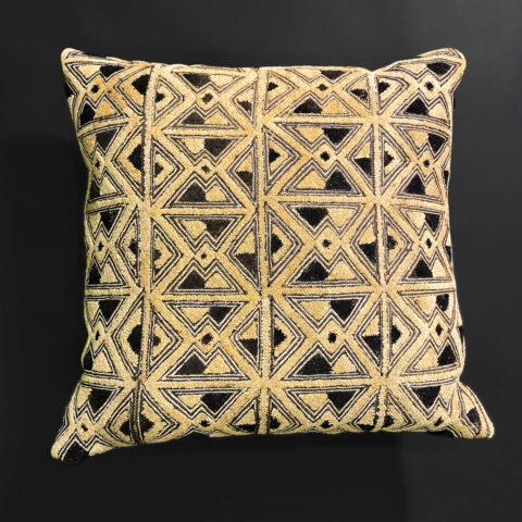 “Echoes of the Ancestors” — Kuba Raffia Pillow with Triadic Panel Motif, D.R. Congo