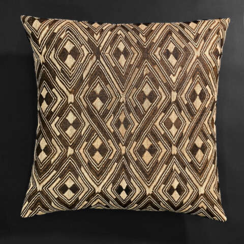 “Echo Lines” — Kuba Raffia Pillow with Layered Diamond Motif, D.R. Congo