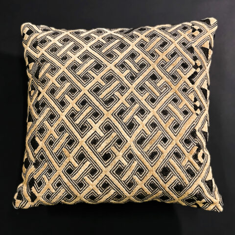 “Threaded Infinity” — Kuba Raffia Pillow with Interlocking Lattice Motif, D.R. Congo