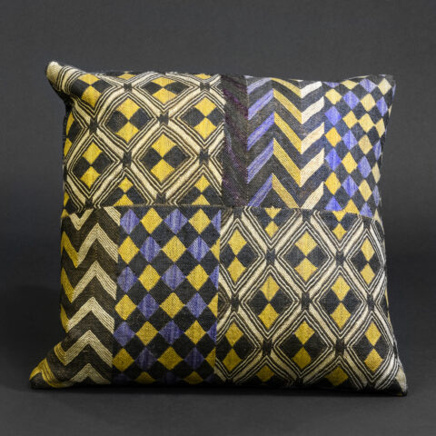 “Royal Fragmentation” — Kuba Patchwork Raffia Pillow with Symbolic Motif Mosaic, D.R. Congo