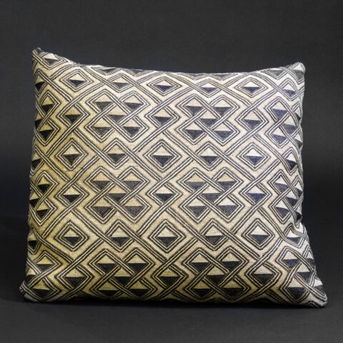 “Geometries of Legacy” — Kuba Raffia Pillow in Monochrome Interlace, D.R. Congo