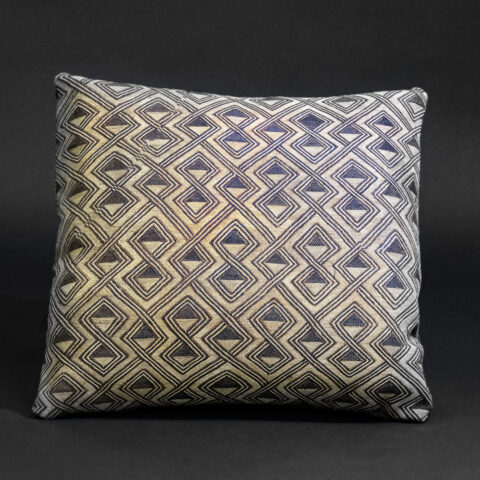 “Sacred Echo” — Kuba Raffia Pillow with Interlocking Diamond Motif, D.R. Congo