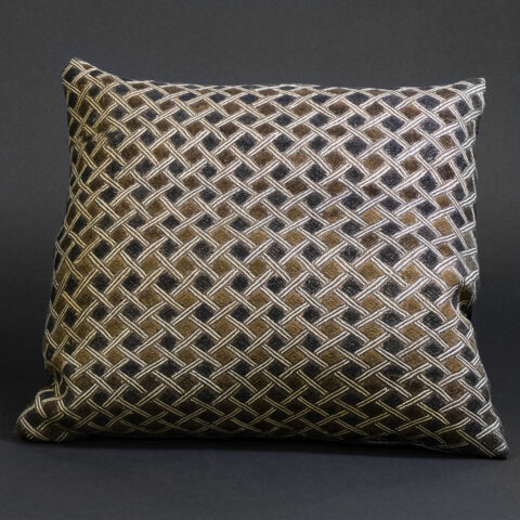“Weave of the Ancestors” — Kuba Raffia Pillow with Crosshatched Interlace Motif, D.R. Congo