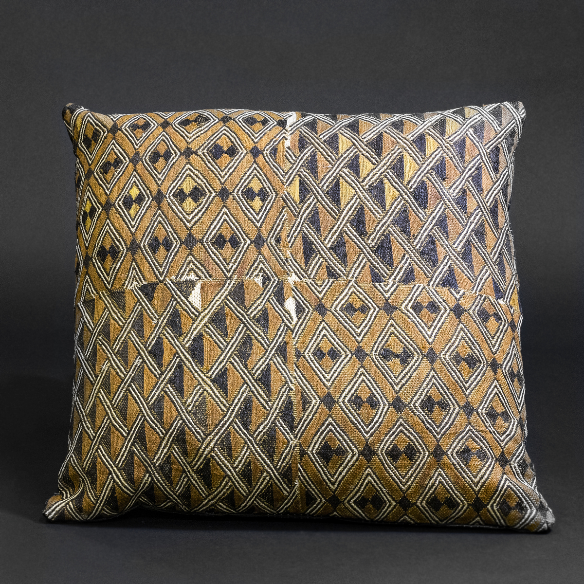 Vintage Kuba Fabric Cushion, Bakuba People, DRC