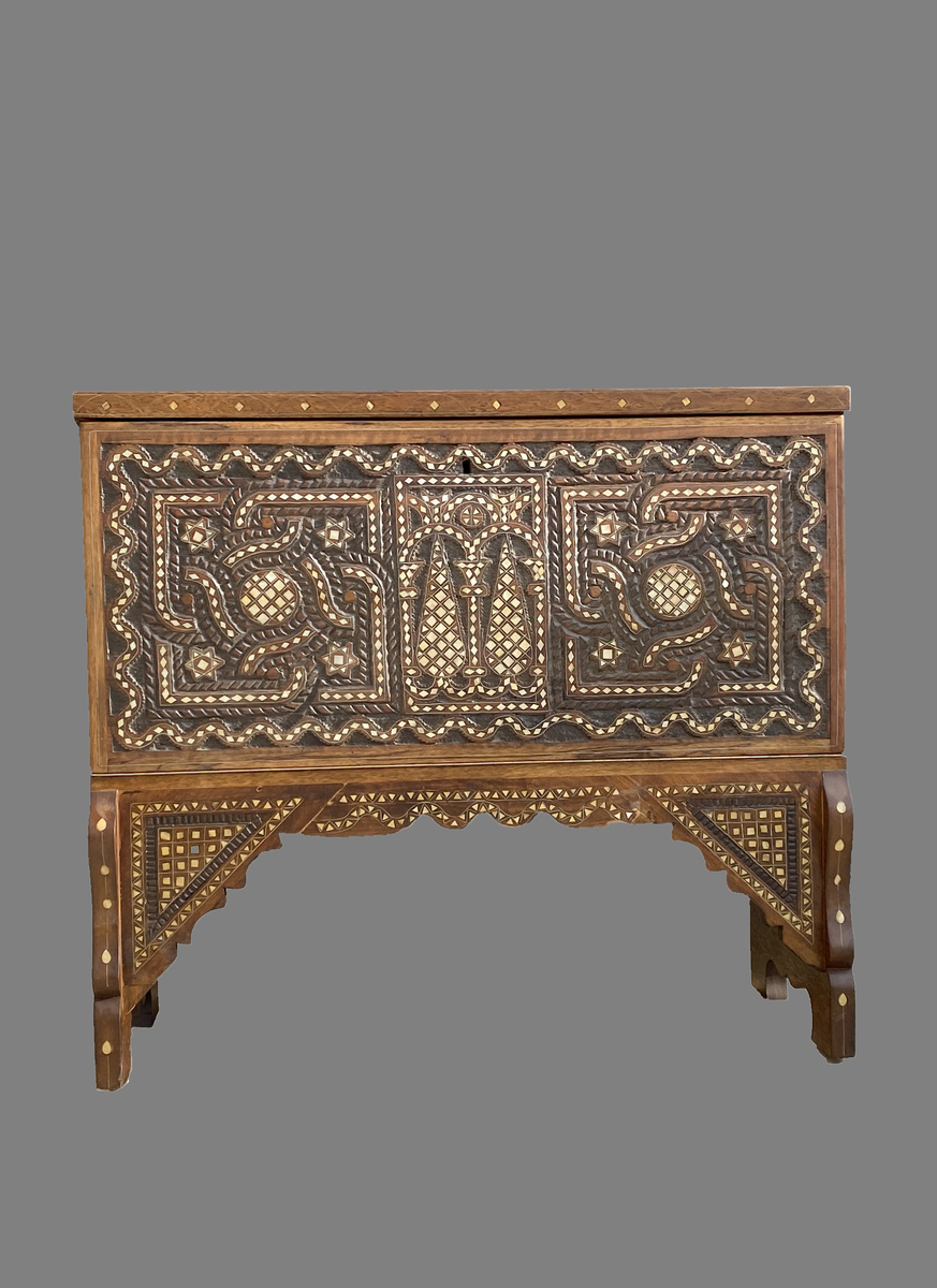 Geometry of Blessings: Mid-20th Century Levantine Mother-of-Pearl Inlay Chest