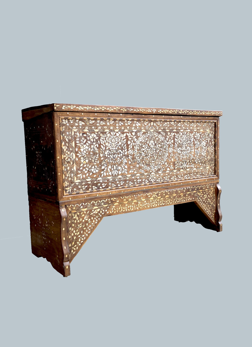 Whispers of the Vine: Mid-20th Century Middle Eastern Mother-of-Pearl Wedding Chest